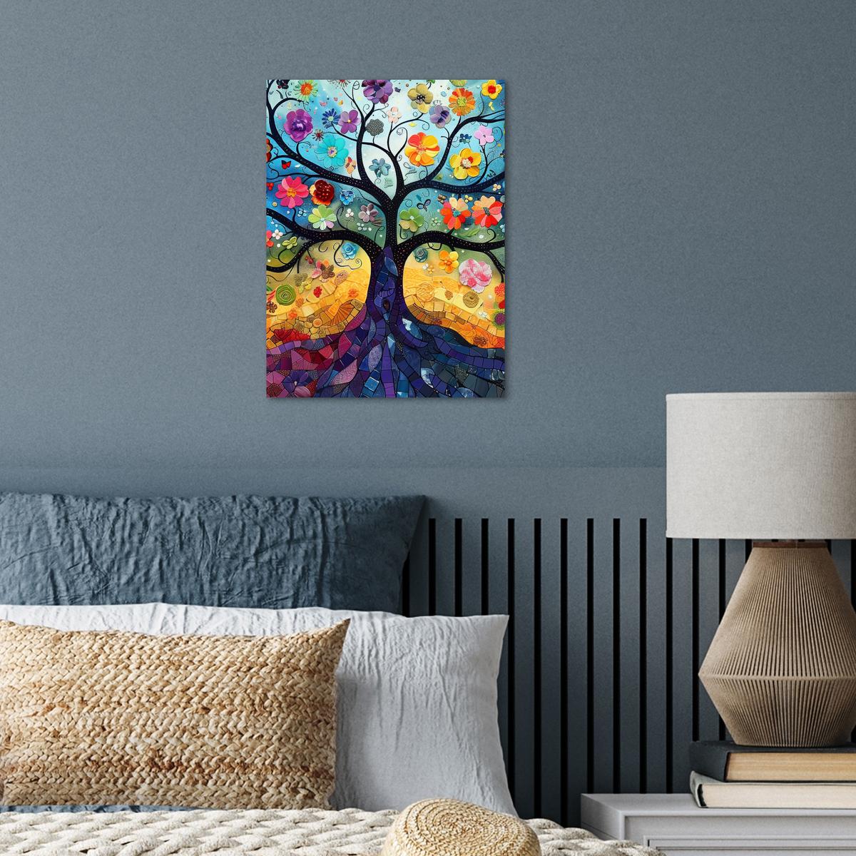 POSTER Kunst - Baum des Lebens - Blumen - Hippie Wandbilder 30x40 cm - Dunkelblau, Papier (30/40/0.1cm) - MuchoWow