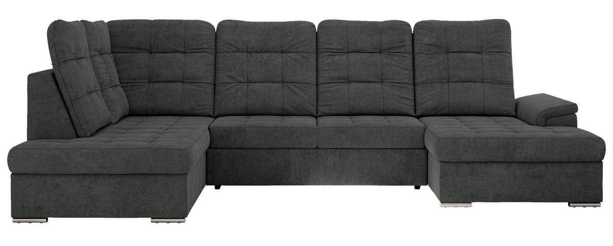 WOHNLANDSCHAFT MADRITO U - Dunkelgrau Struktur - Links - Dunkelgrau/Silberfarben, Textil/Metall (204/89/323cm) - MKS
