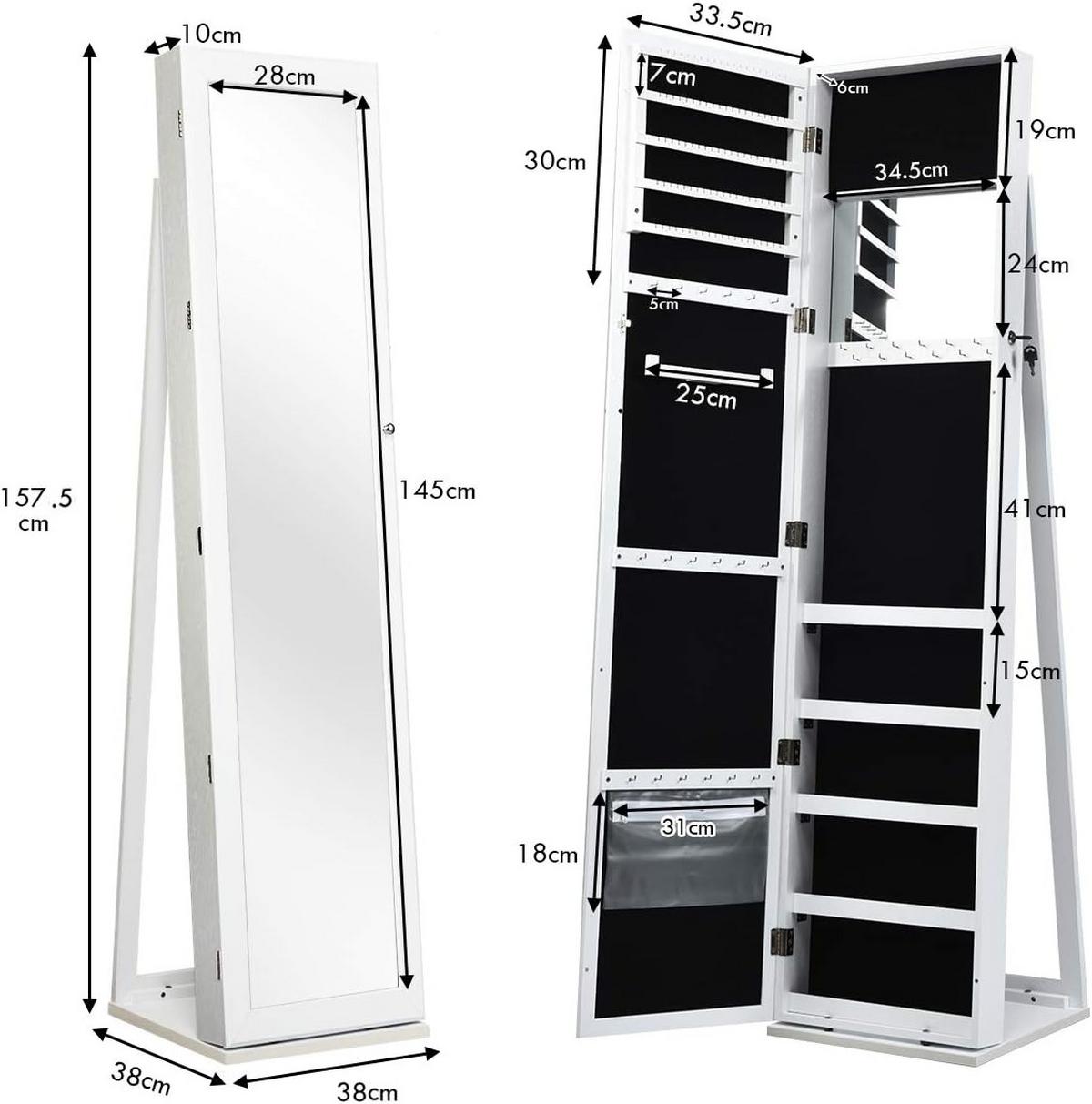 SCHMUCKSCHRANK 157cm Weiß - Weiß, Holz (38/157/37cm) - COSTWAY