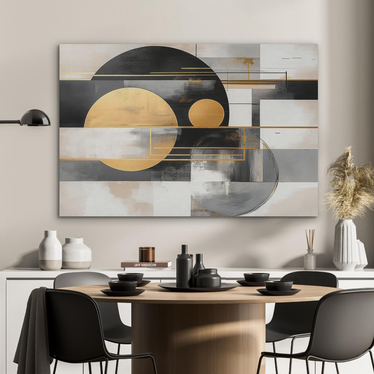 AKUSTIKBILD Abstrakt - Gold - Silber - Formen - Ästhetisch - Modern Wandbild Wohnzimmer 100x70 cm - Goldfarben, Kunststoff (100/70/0.9cm) - MuchoWow