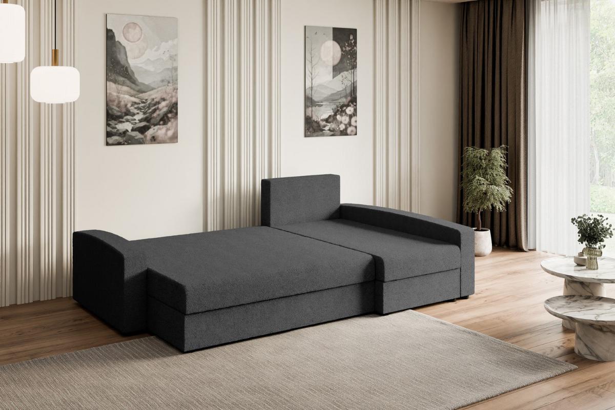 ECKSOFA mit Schlaffunktion und Bettkasten ALESIA-L 231x140x90 cm Grau Bouclé - Silberfarben/Grau, Holzwerkstoff/Kunststoff (231/140cm) - ALTDECOR