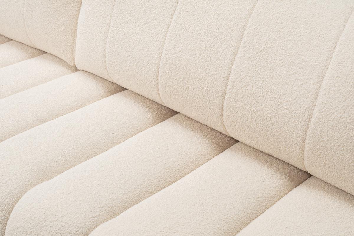 ECKSOFA GIOIA L-S Creme Boucle-Stoff mit Schlaffunktion - Creme, Holz (276/176cm) - MASSENO