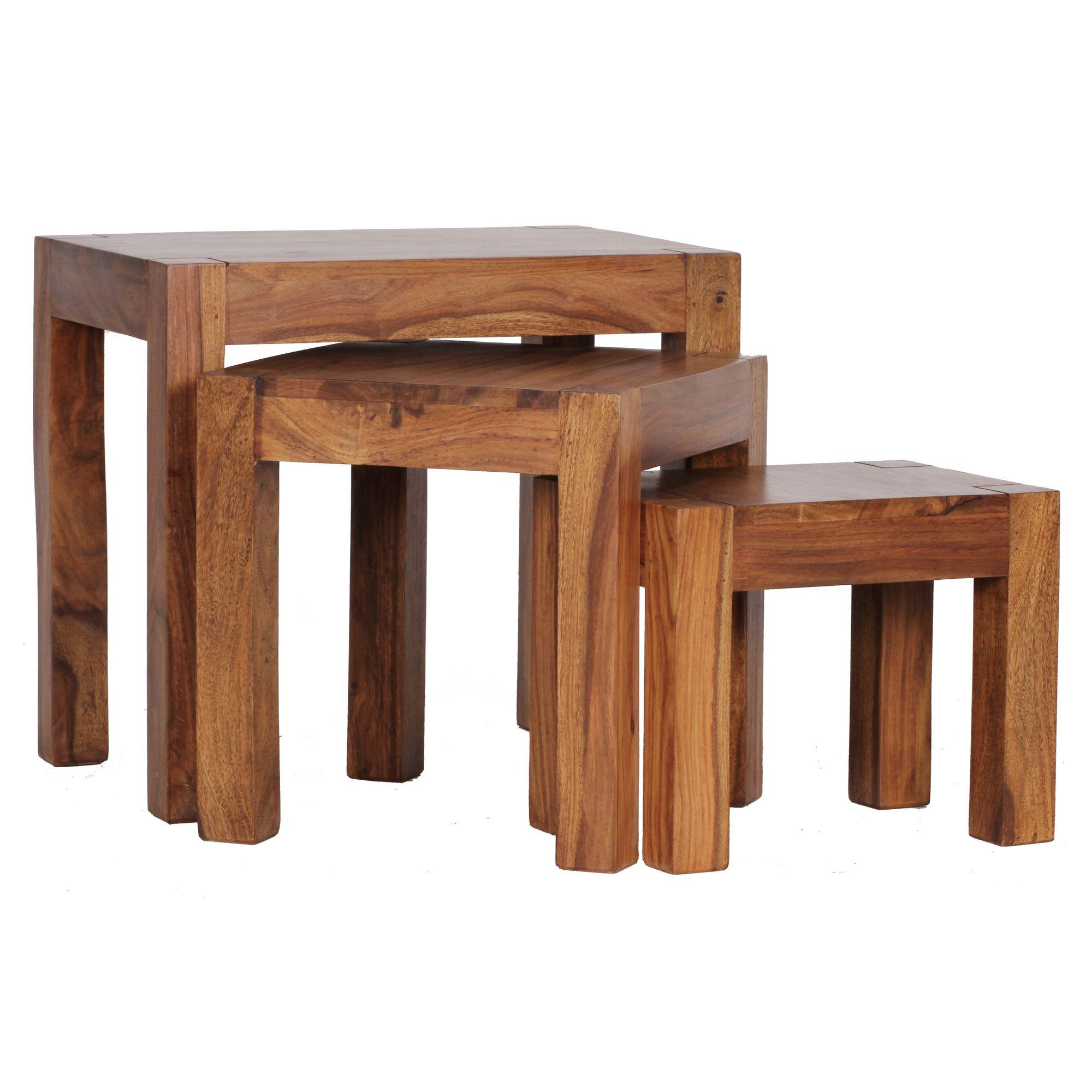 BEISTELLTISCH 3er Set Massivholz Landhausstil MUMBAI, Dunkelbraun 35x45x50 cm - Dunkelbraun/Braun, Holz (45/35/50cm) - KADIMA DESIGN
