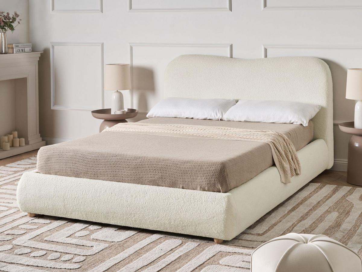 BETT mit Stauraum 140/200 cm Bouclé Cremeweiß Blagnac - Creme, Textil (140/200cm) - Beliani
