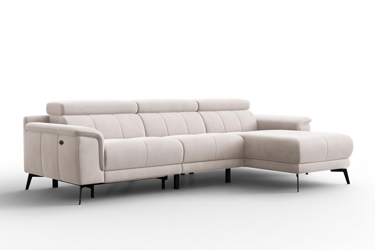 ECKSOFA FIERO 4-Sitzer RECHTS, Beiger Veloursstoff - Beige/Schwarz, Holz/Textil (288/170cm) - Courtois Laville