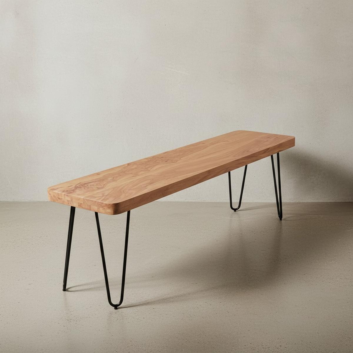 ESSZIMMERBANK BAGLI Massivholz Landhausstil, Akazie 160x40x45 cm - Schwarz/Akaziefarben, Holz/Metall (160/45/40cm) - KADIMA DESIGN