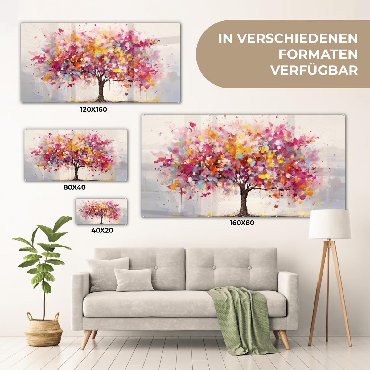 ACRYLGLASBILD Aquarell - Baum - Kunst - Abstrakt 120x60 cm - Multicolor, Glas (120/60cm) - MuchoWow