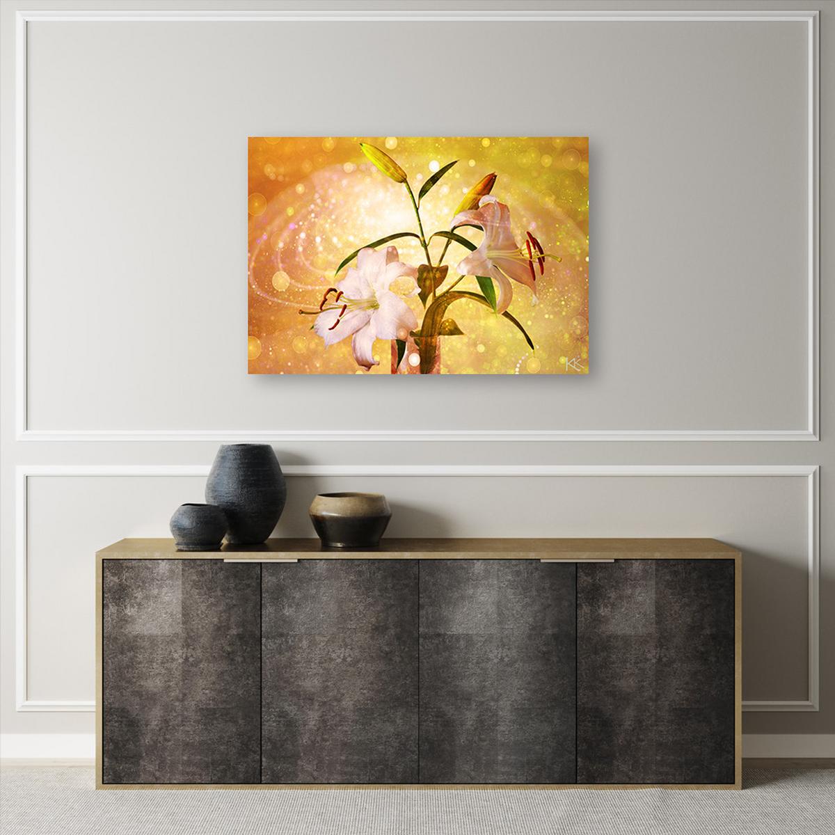 WANDBILD lilienblüte auf gelben hintergrund - Gelb, Textil (60/40cm) - Feeby