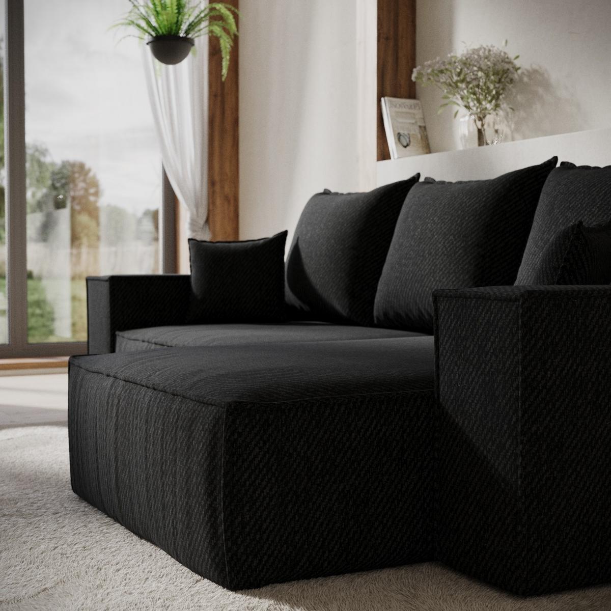 ECKSOFA SENSO mit Schlaffunktion Schwarz im Neve Stoff - Schwarz, Holz/Holzwerkstoff (255/148cm) - AltaBeds
