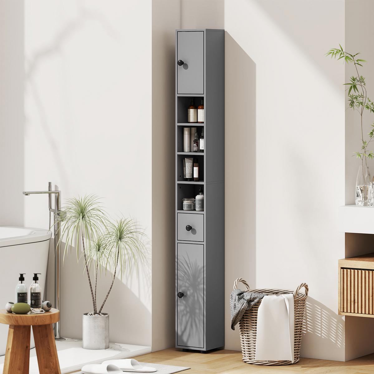 BADEZIMMERSCHRANK Spanplatte Grau - Schwarz/Grau, Karton/Holzwerkstoff (20/180/20cm) - Kleankin