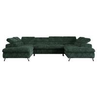 WOHNLANDSCHAFT PETER U Cord Grün - Schwarz/Grün, Textil/Metall (346/76/208cm) - MKS
