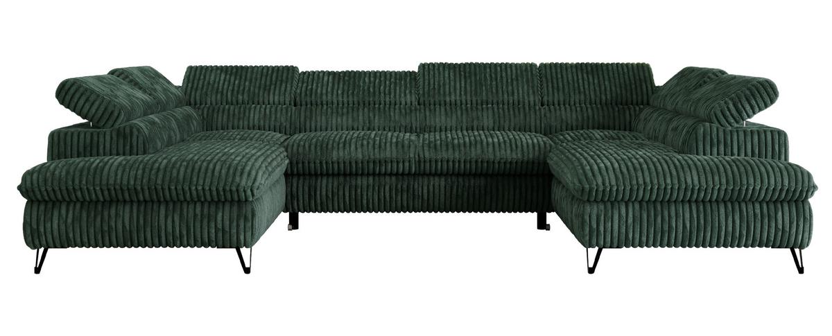 WOHNLANDSCHAFT PEDRO U Cord Grün - Schwarz/Grün, Textil/Metall (346/76/208cm) - MKS