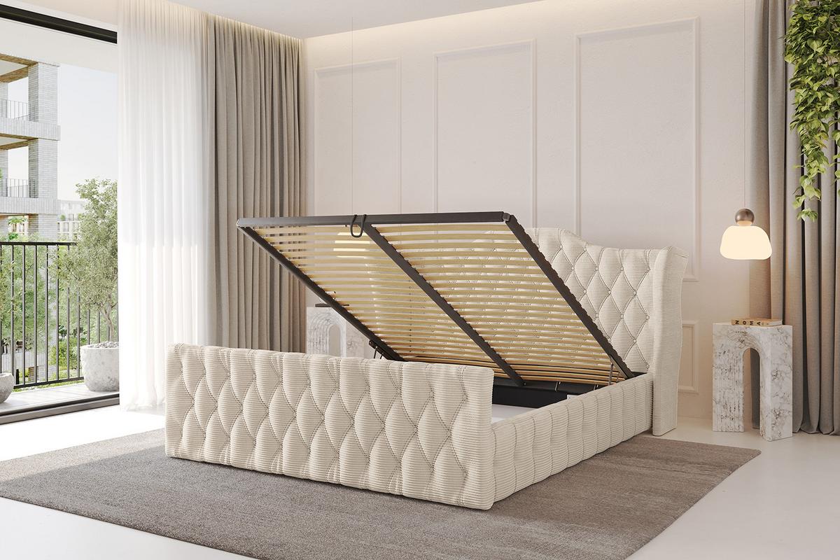 POLSTERBETT mit Bettkasten, Fußteil und Lattenrost, Boxbett ohne Matratze - MODY-Z 120x200 Beige - Creme, Holzwerkstoff/Textil (120/200cm) - ALTDECOR