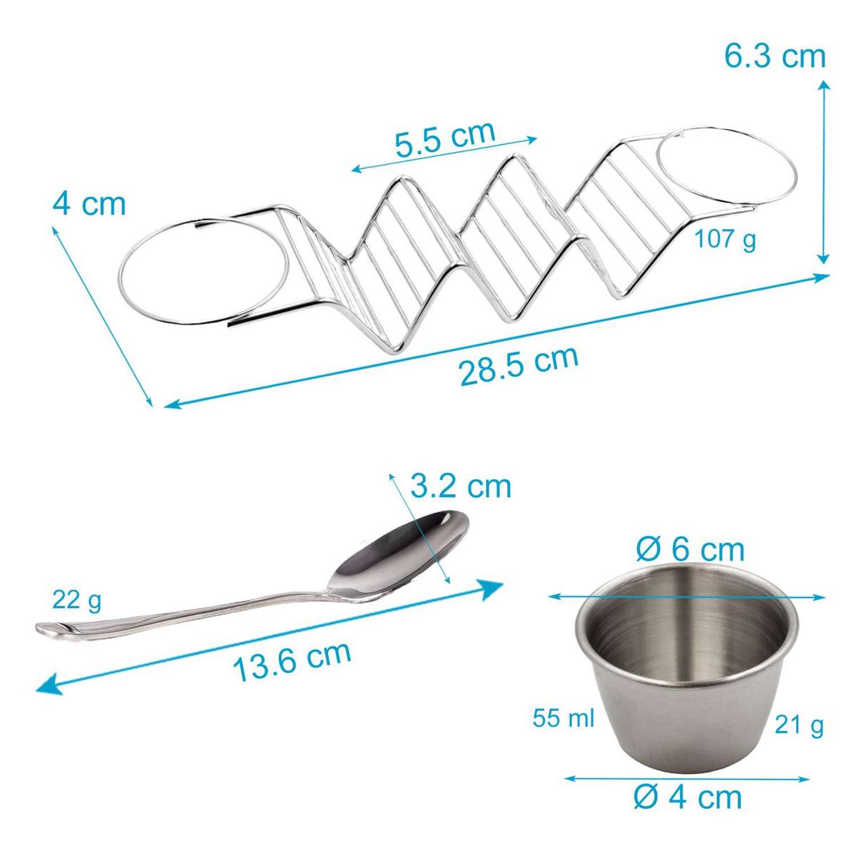 TACO HALTER inkl. 2 Soßenbecher 1 Löffel - Silberfarben, Metall (6.3/4/28.5cm) - Intirilife