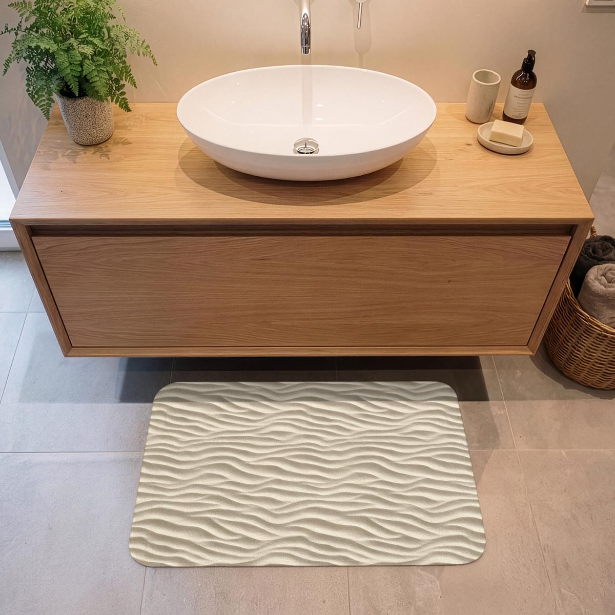 BADEMATTE Sand - Wellen - Beige 80x50 cm - Beige, Textil (80/50cm) - OnlyWow