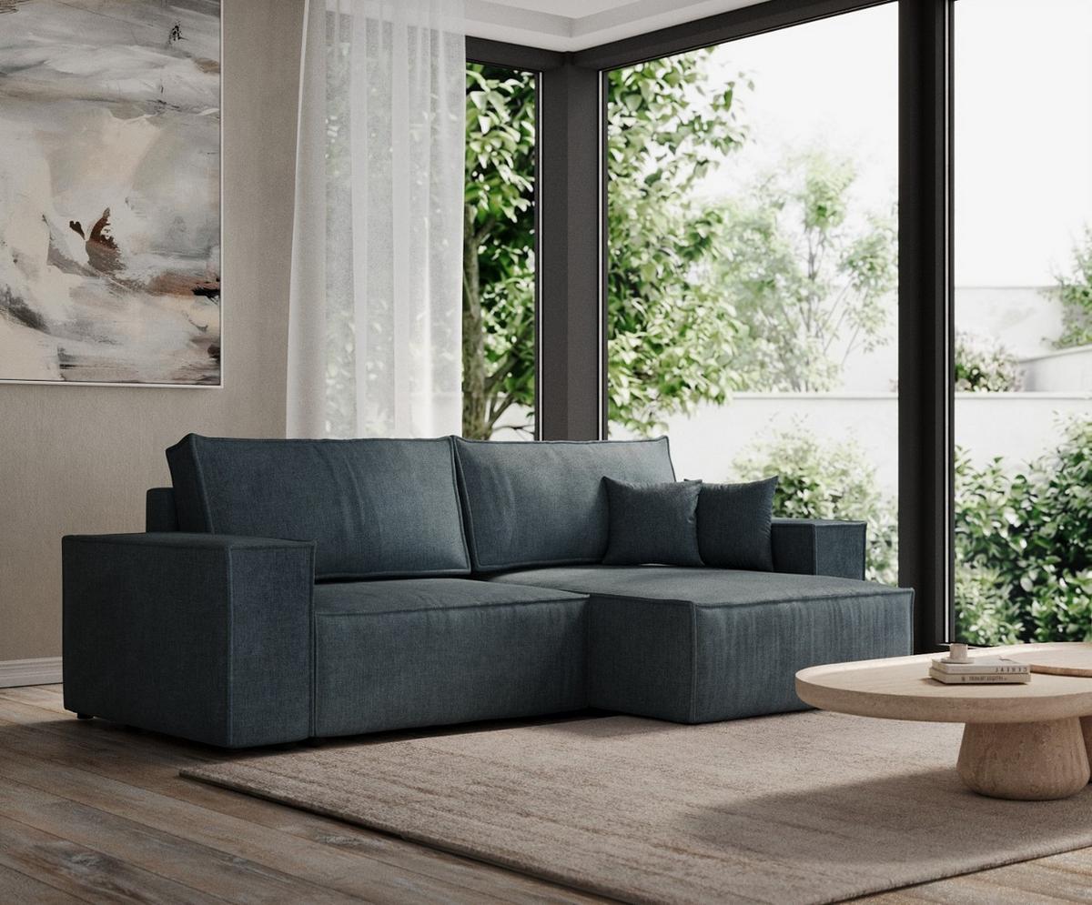 ECKSOFA CAVO mit Schlaffunktion Blau im Wind Stoff - Blau/Schwarz, Holz/Holzwerkstoff (255/148cm) - AltaBeds