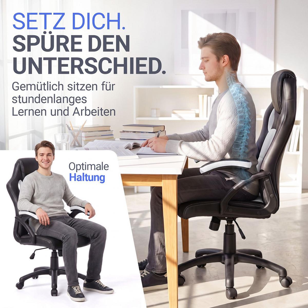 SCHREIBTISCHSTUHL Montreal weiß - Weiß, Textil (47/111/52cm) - Juskys