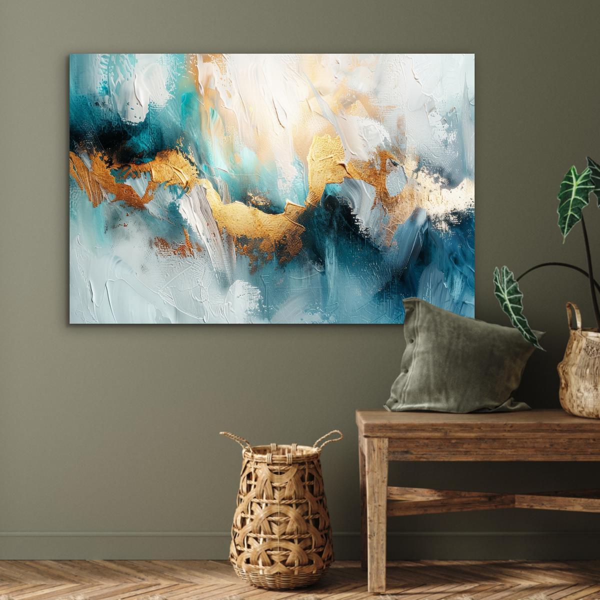 METALLBILD Abstrakt - Kunst - Gold - Blau Deko Groß 120x80 cm - Petrol, Metall (120/80cm) - MuchoWow