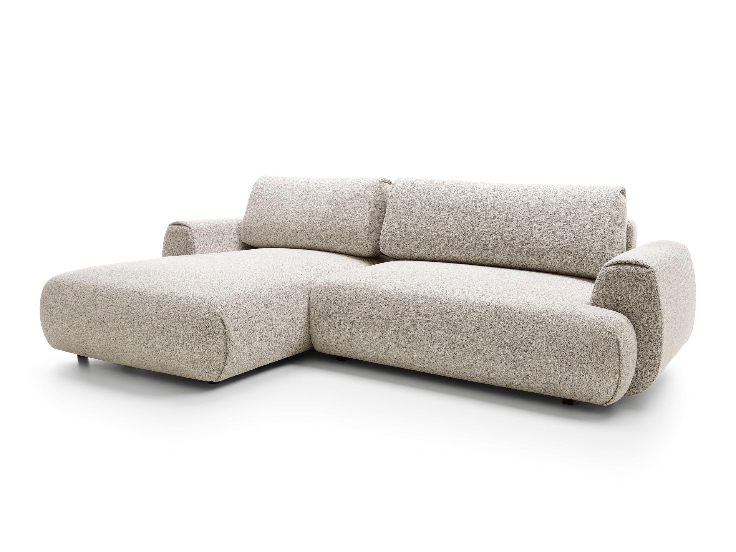 ECKSOFA ZEST Beige Geflochtener Stoff mit Schlaffunktion - Beige, Holz (270/167cm) - MASSENO