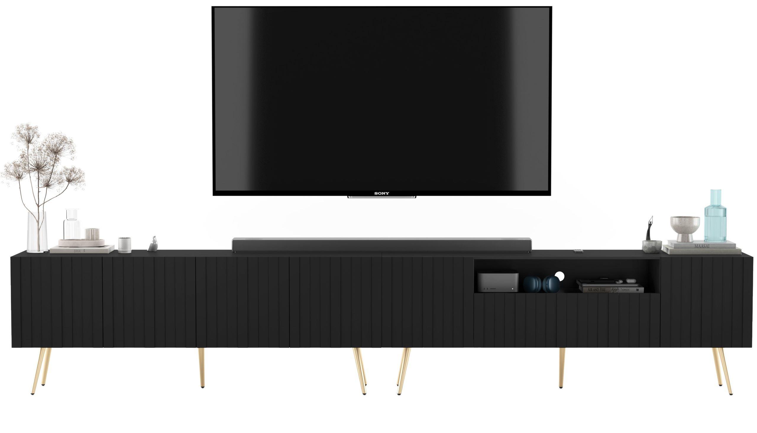 TV-LOWBOARD 2er-Set Elpis2 Schwarz matt mit goldenen Metallbeinen150 cm - Goldfarben/Schwarz, Holzwerkstoff (300/60.5/36.5cm) - Meble Lindner