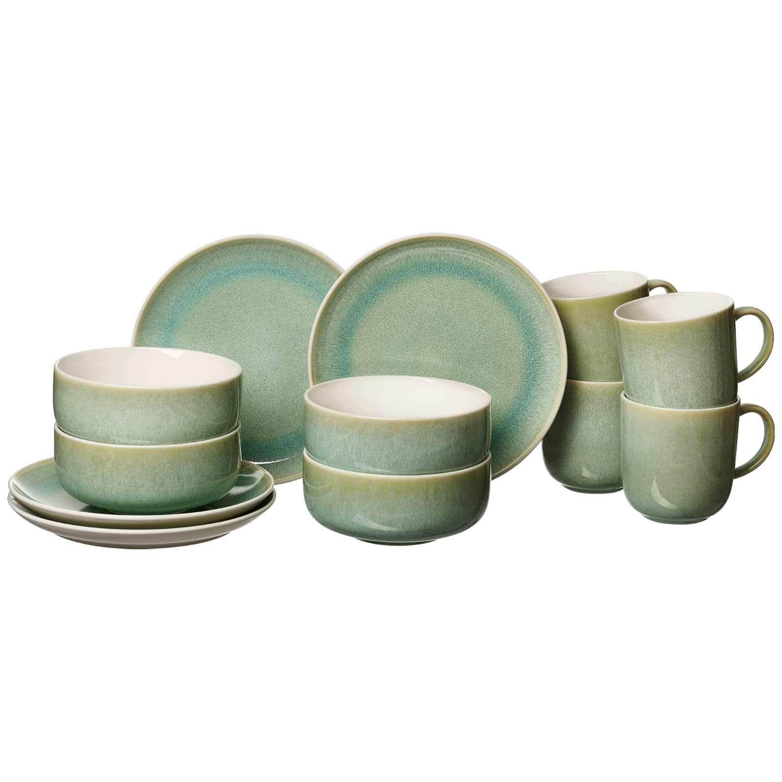 FRÜHSTÜCKS-SET Borneo grün 12-tlg. - Grün, Keramik (21.5/22/33.5cm) - Ritzenhoff Breker