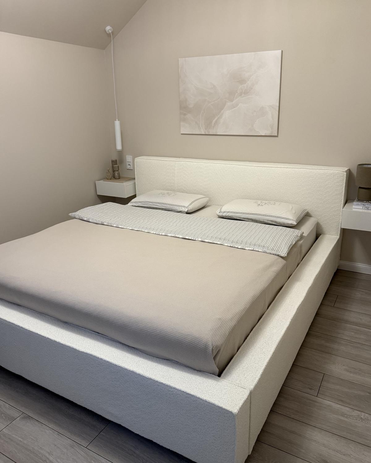 POLSTERBETT mit Lattenrost 180x200 cm Weiß Mirande - Creme, Textil (180/200cm) - Beliani