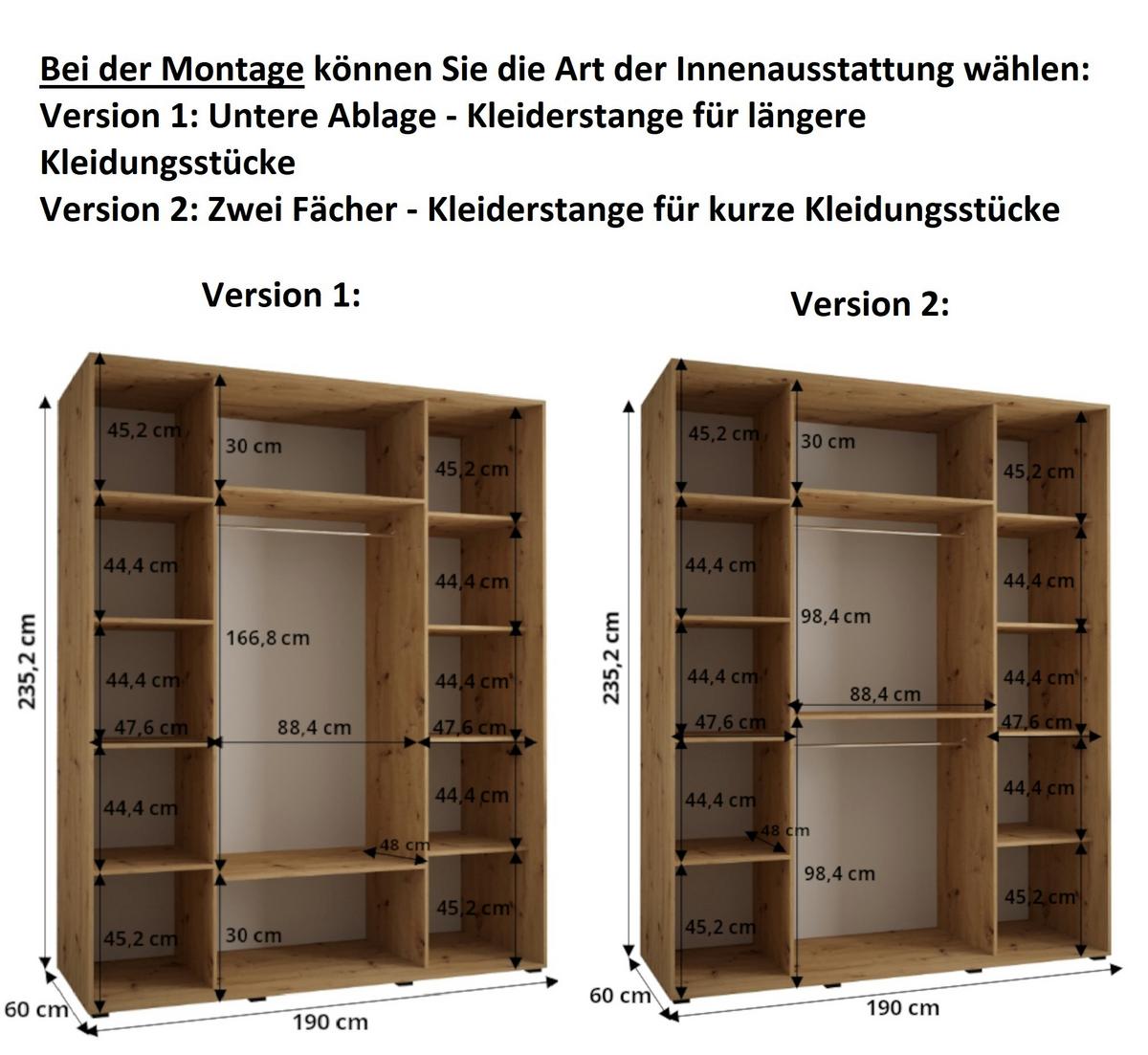 SCHWEBETÜRENSCHRANK 235,2/190/60 3-türig - Kaschmir/Schwarz, Holz/Metall (190/235.2/60cm) - MÖBEL KRYSPOL