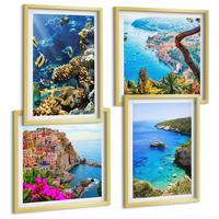 BILDER SET 4er Set - 50x50 cm & 40x60 cm Goldrahmen - Meerblick, farbenfrohe Häuser - Goldfarben, Kunststoff (50/50cm) - TULUP
