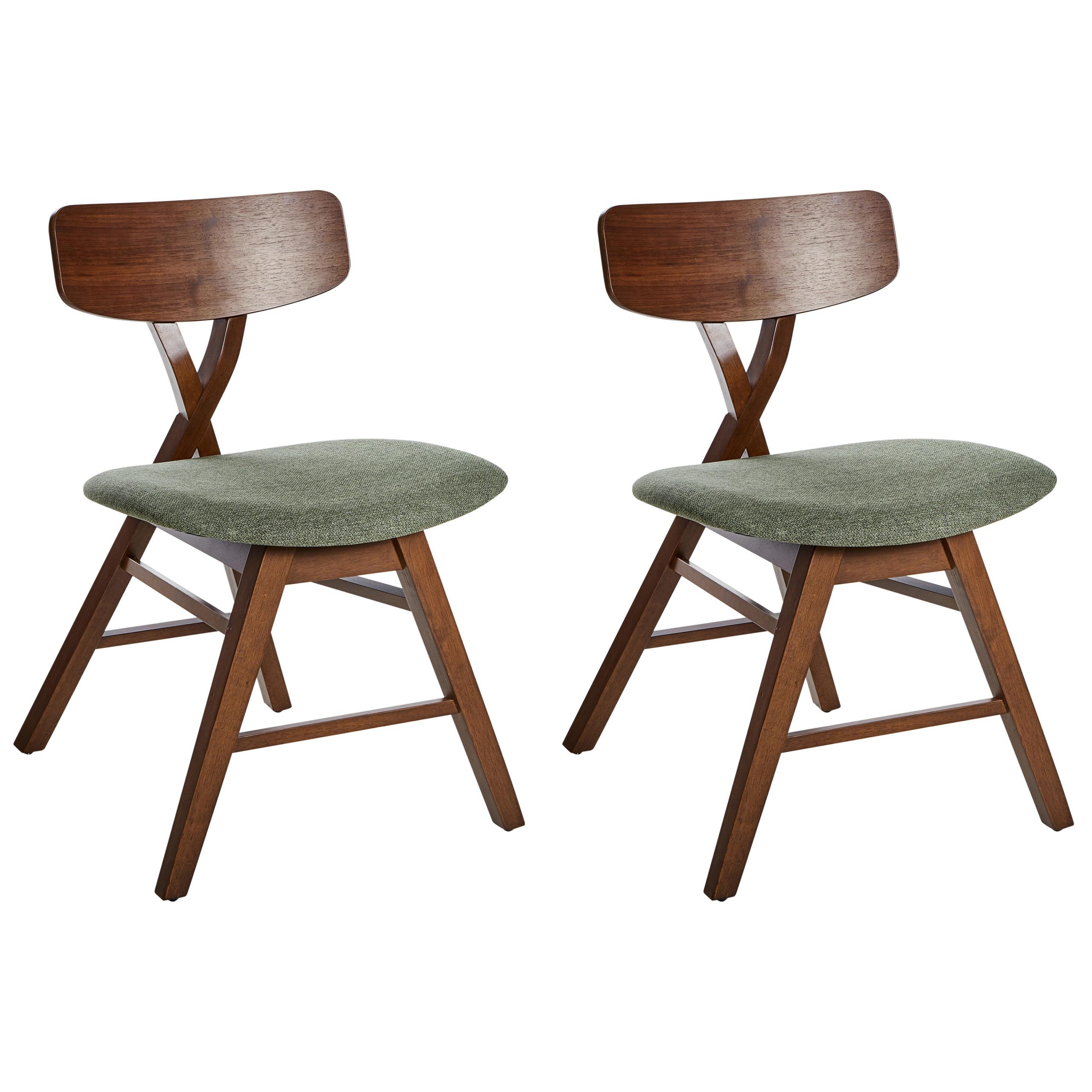ESSZIMMERSTUHL 2er-Set Holz Dunkelbraun/Grün Leland - Dunkelbraun, Holz (52/78/57cm) - Beliani
