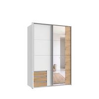 SCHWEBETÜRENSCHRANK 2-türig B138/H200/T65 cm, Passepartout-Kleiderschrank in Weiß mit Spiegel, 1x Tür & Schubkästen in Eiche Artisan Dekor / 22683 - Eichefarben/Alufarben, Holz/Holzwerkstoff (138/200/65cm) - luma-home
