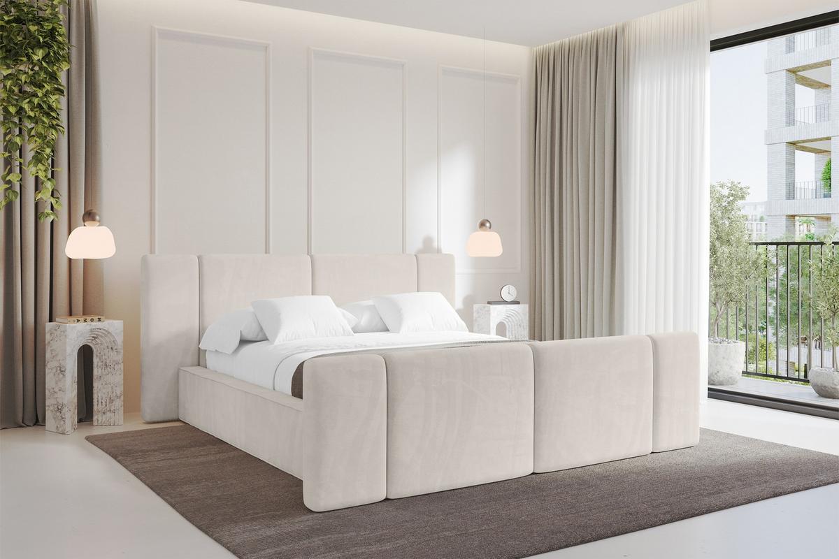 POLSTERBETT mit Bettkasten, Fußteil und Lattenrost, Bett mit Matratze H3/H4 - RIVO-Z 180x200 Beige - Ecru, Holzwerkstoff/Textil (180/200cm) - ALTDECOR