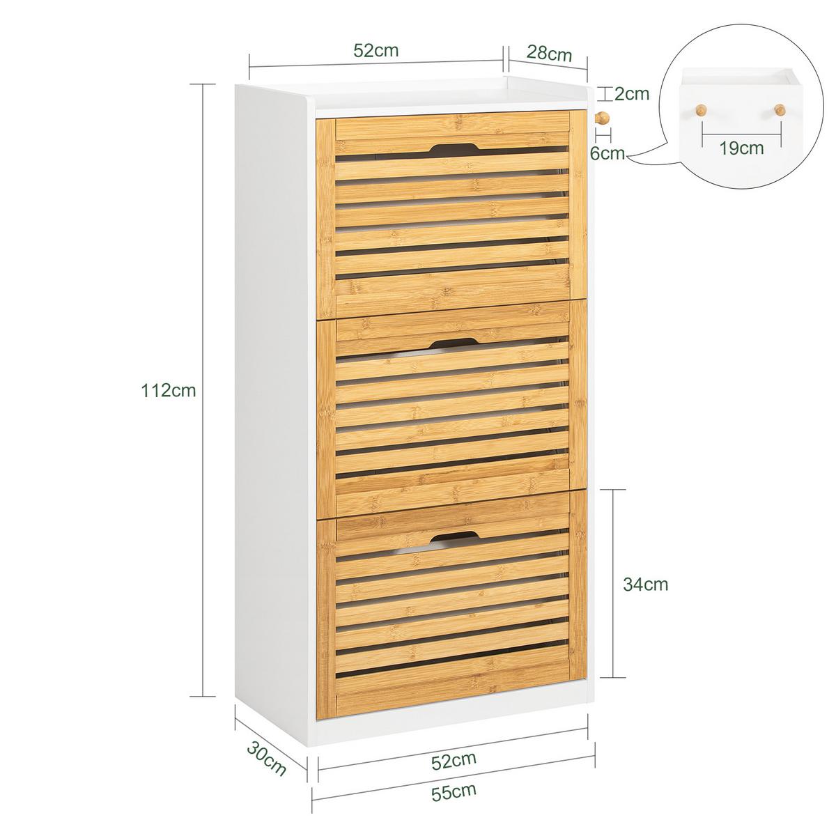 SCHUHSCHRANK Weiß-Natur - Naturfarben, Holzwerkstoff (55/112/30cm) - SoBuy
