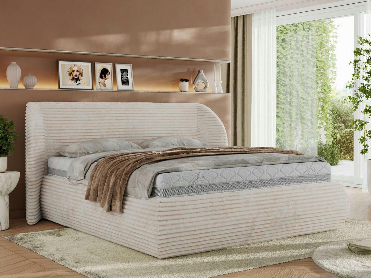POLSTERBETT CAELA CLASSIC 140/200 - Beige Cord - Multipocket-Matratze - Beige, Textil (140/200cm) - MKS