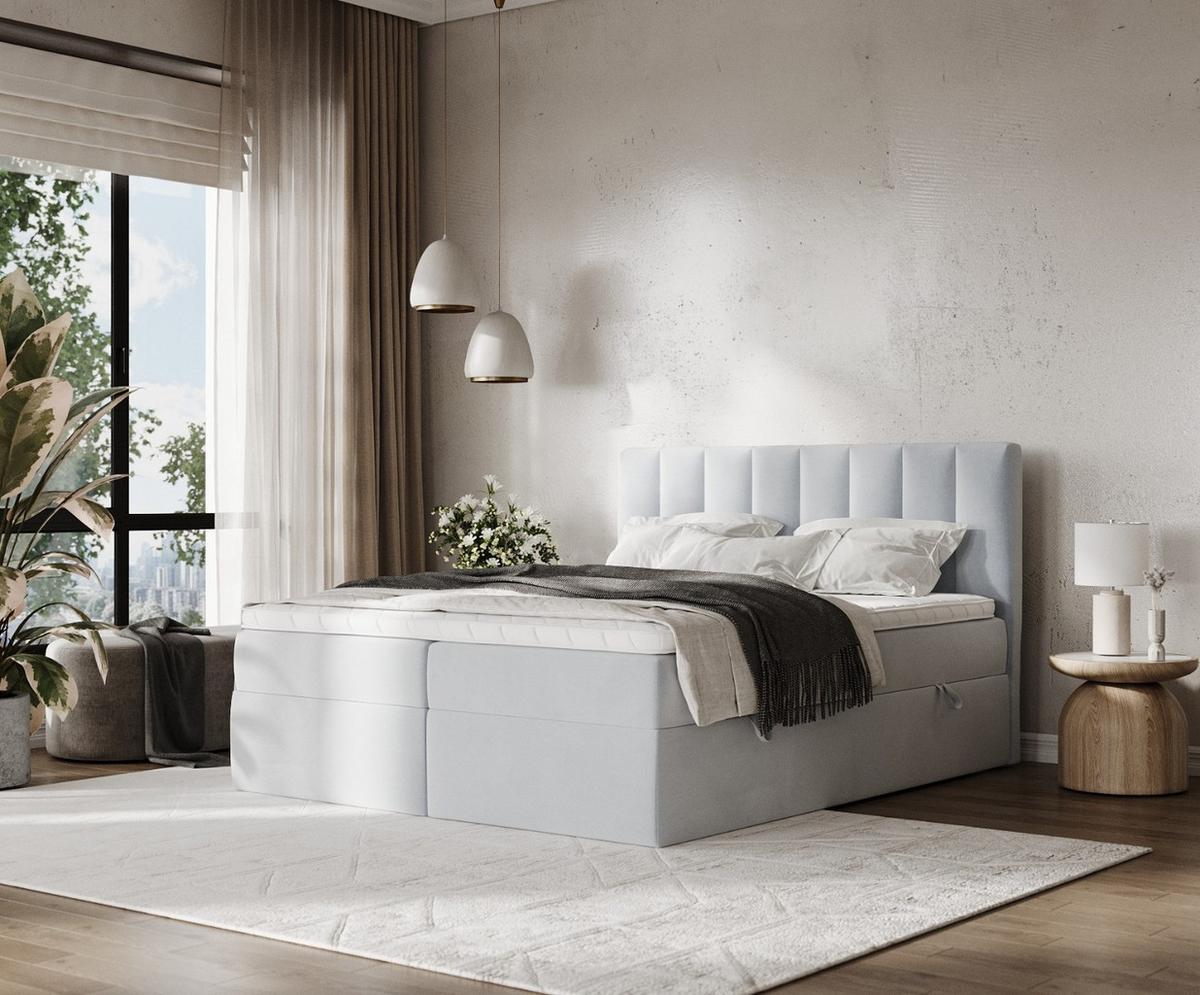 BOXBETT Bari 160/200 cm Hellgrau im Paros Stoff - Hellgrau, Holz/Holzwerkstoff (160/200cm) - AltaBeds