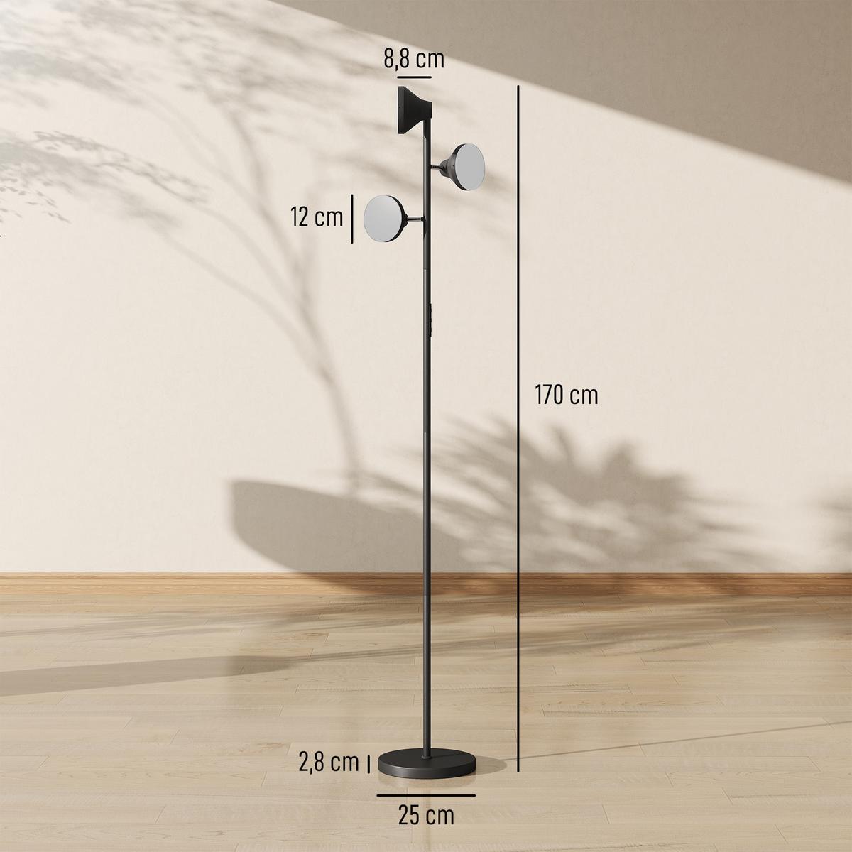 STEHLAMPE Dimmbar mit Leselampe, Stehleuchte Farbwechsel - Schwarz, Metall (25/25/170cm) - HOMCOM