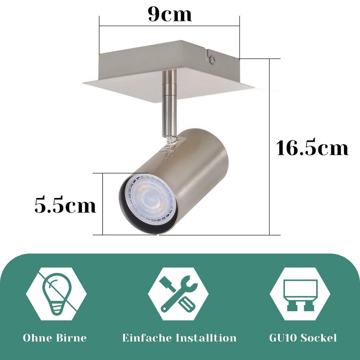 DECKENSTRAHLER Eddard 16.5/9/5.5cm - Silberfarben, Metall (16.5/9/5.5cm) - ZMH