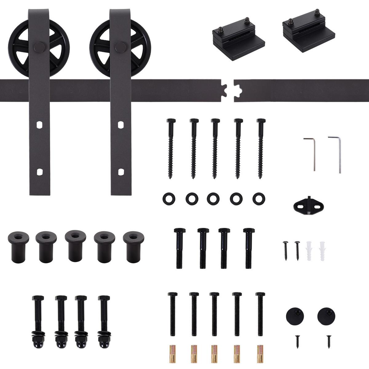 SCHIEBETÜREN-BESCHLAGSATZ, 183 cm Komplett-Set mit Schienen, Dunkelbraun - Braun, Metall (4/0.6/183cm) - HOMCOM