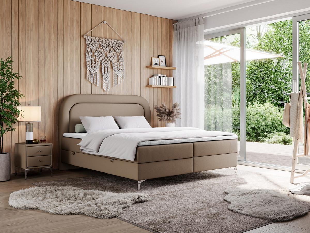 BOXBETT EIRA 140/200 Braun Kunstleder - H4 - Silberfarben/Braun, Holz/Textil (140/200cm) - MKS