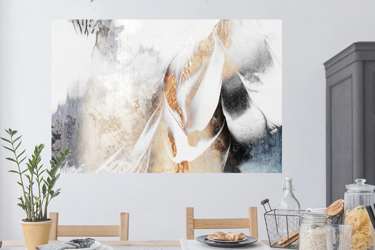 WANDTATTOO Luxus - Abstrakt - Gold - Weiß Wandsticker 120x80 cm - Goldfarben, Kunststoff (120/80/0.1cm) - MuchoWow