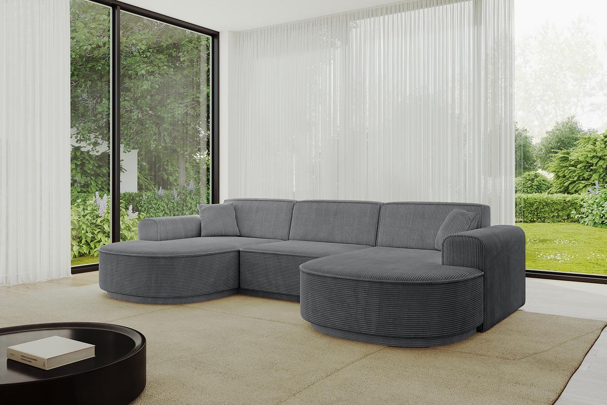 WOHNLANDSCHAFT MARI-U1-v3 - 303x171x83 cm Dunkelgrau Cord - Dunkelgrau/Schwarz, Holzwerkstoff/Kunststoff (303/83/171cm) - ALTDECOR