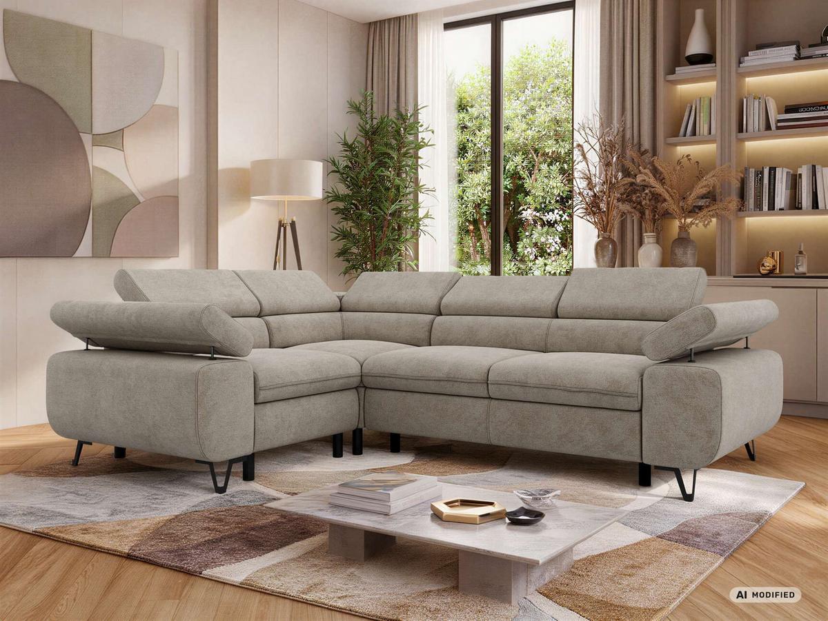 ECKSOFA ORSO L Greige Stukture - Links Seite - Greige/Schwarz, Textil/Metall (197/268cm) - MKS
