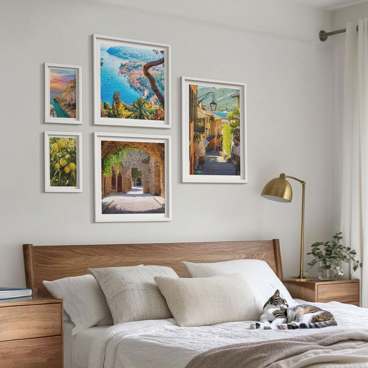 BILDER SET 5er Set - 50x50 cm & 20x30 cm & 40x60 cm Weißer Rahmen - Bezaubernde Straßen voller Zitronenblüten - Weiß, Kunststoff (40/60cm) - TULUP