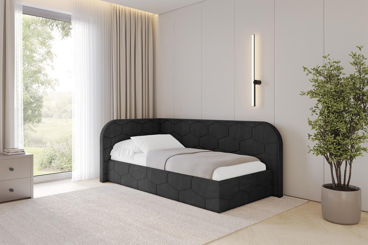 EINZELLBETT Jugendbett mit Bettkasten und Matratze H3/H4, Rechts - JAXY 80x200 Schwarz - Anthrazit, Holzwerkstoff/Textil (80/200cm) - ALTDECOR