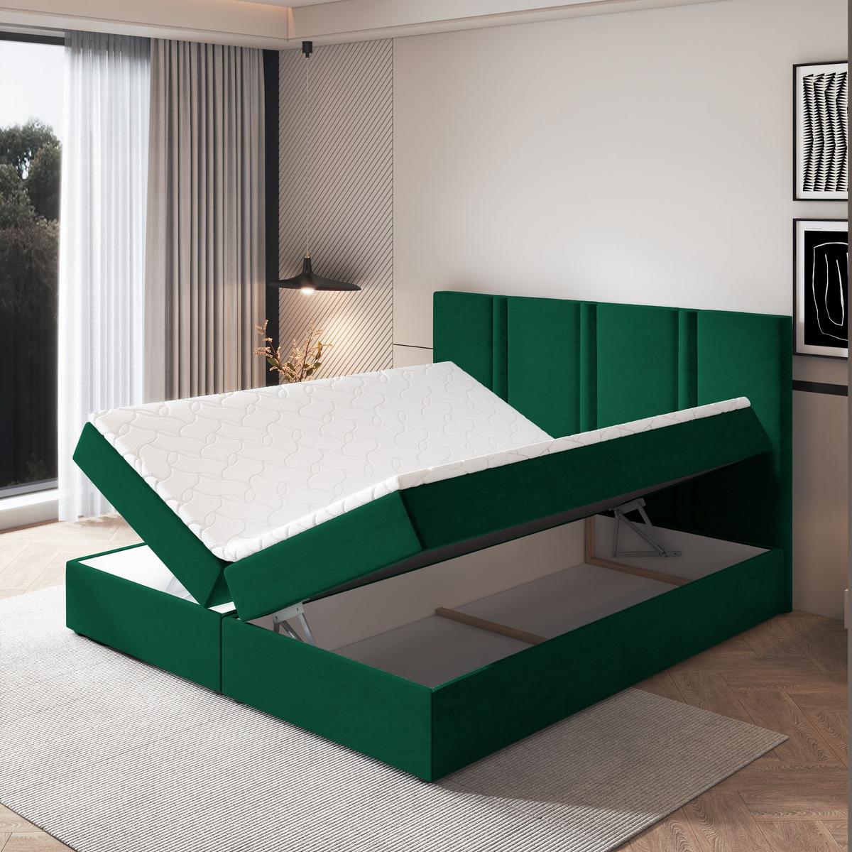 BOXBETT LARIO 160x200 cm mit Matratze und Topper - Grün - Grün, Holz (160/200cm) - MASSENO