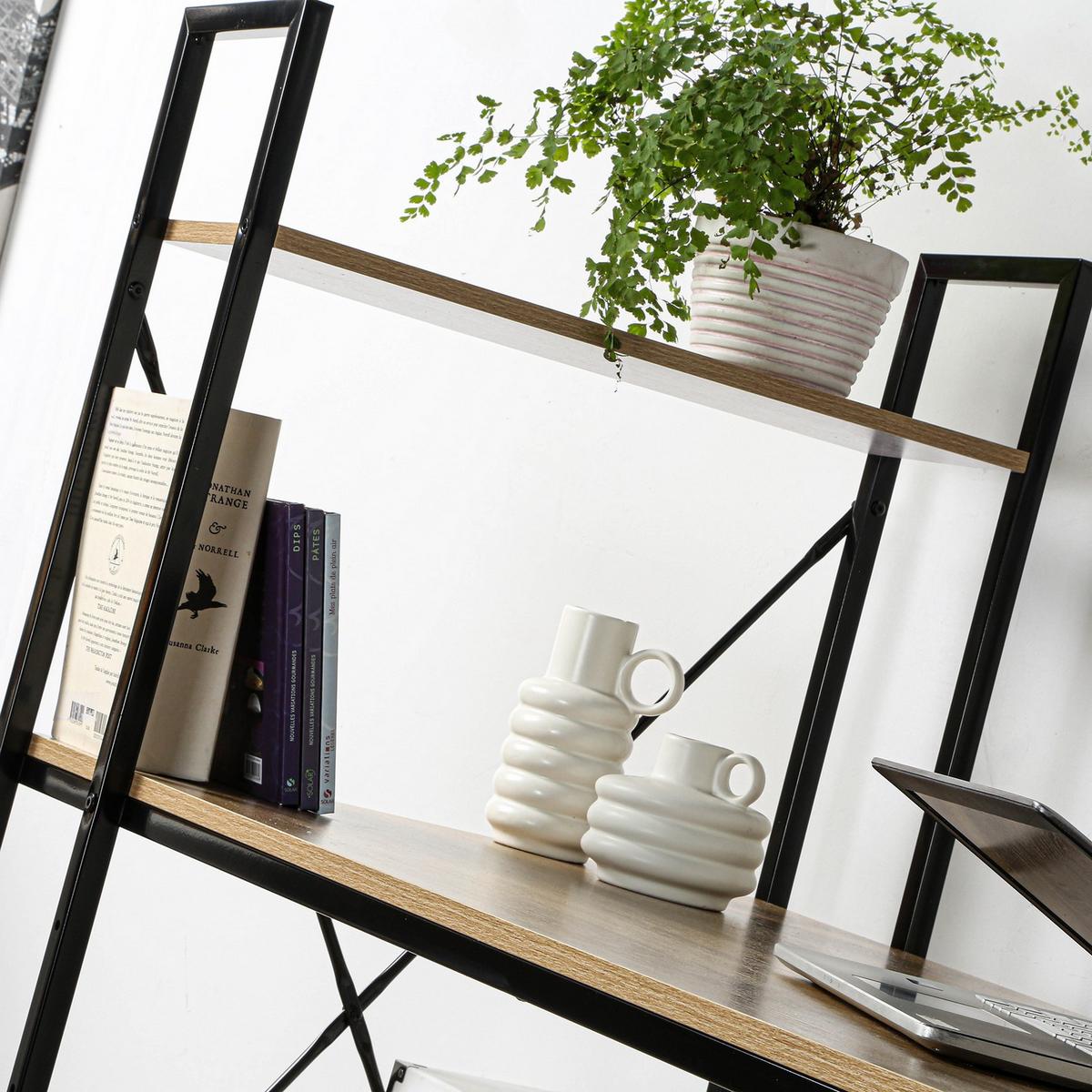 SCHREIBTISCH L120cm mit 4 Regalen im Industrial-Stil - Apfelbaumfarben, Holzwerkstoff (120/60/120cm) - Calicosy