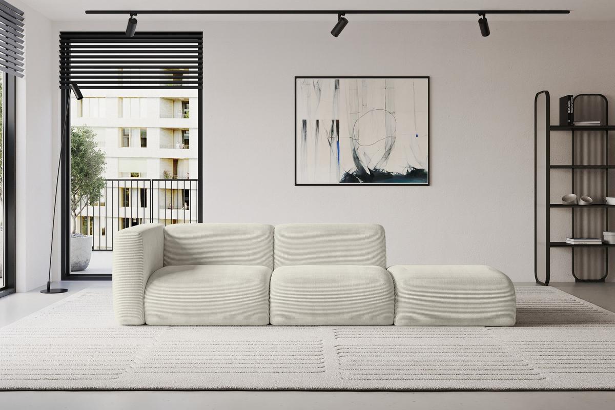 SOFA Ottomane Links MIRA-S3 296x89x70 Creme Cord - Ecru/Creme, Holzwerkstoff/Kunststoff (296/70/89cm) - ALTDECOR