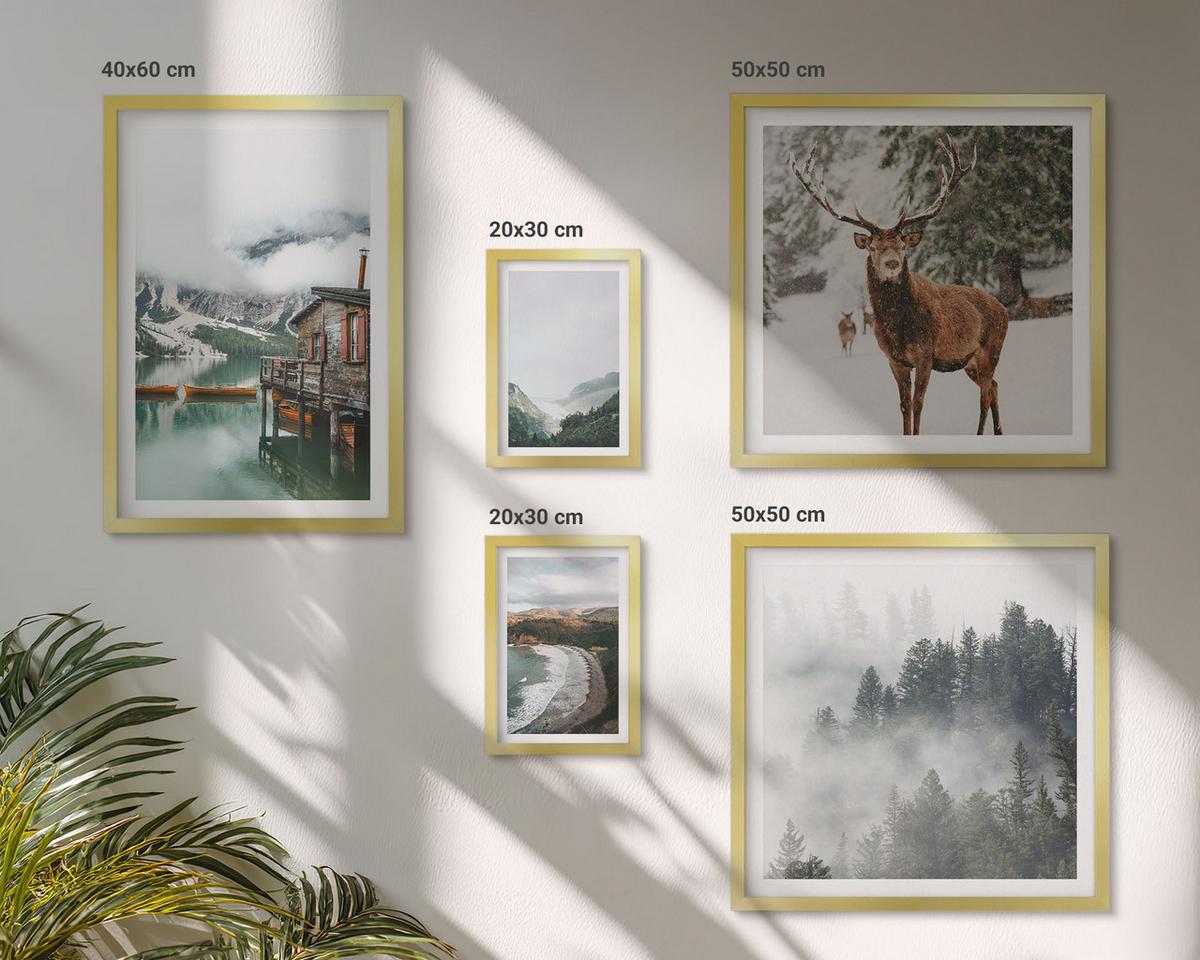 BILDER SET 5er Set - 50x50 cm & 20x30 cm & 40x60 cm Goldrahmen - Bergstrände Wolken Wasser - Goldfarben, Kunststoff (40/60cm) - TULUP