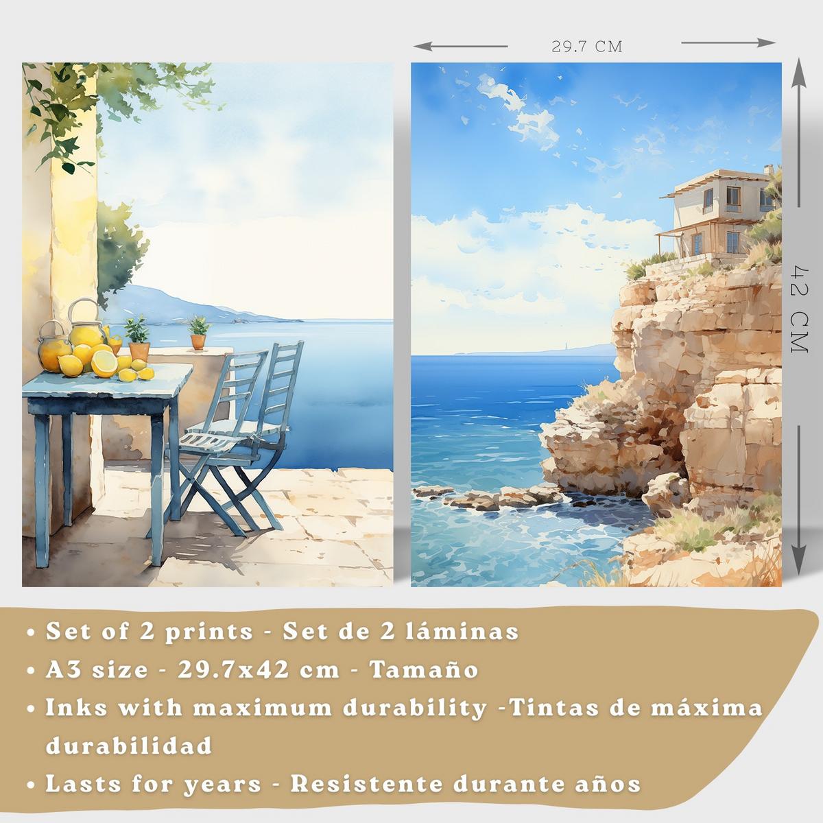 POSTER 3er Bilder-Set Wandbilder Strand Meer modern ohne Rahmen – Wohnzimmer Deko, Schlafzimmer, Küche, Badezimmer Leichter Holzrahmen A3 - Beige, Papier (29.7/1/42cm) - Nacnic