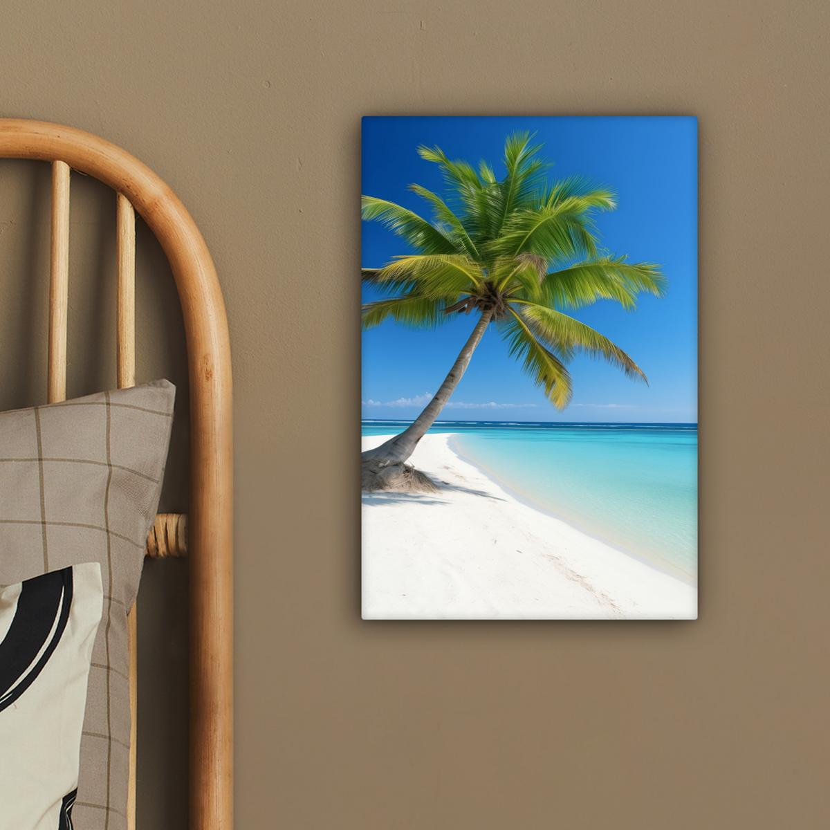 LEINWANDBILD Strand - Palme - Tropisch - Meer Deko Wohnzimmer 20x30 cm - Grün, Textil (20/30cm) - MuchoWow