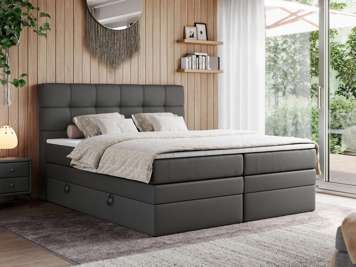 BOXSPRINGBETT ERNI KING 140/200 Dunkelgrau Kunstleder - H3 - Dunkelgrau, Holz/Textil (140/200cm) - MKS
